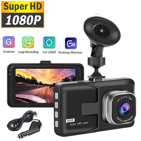 1080p HD Dual Lens Dash Cam With G-Sensor - Front/Rear/Inside Recording, 3" Screen, Night Vision